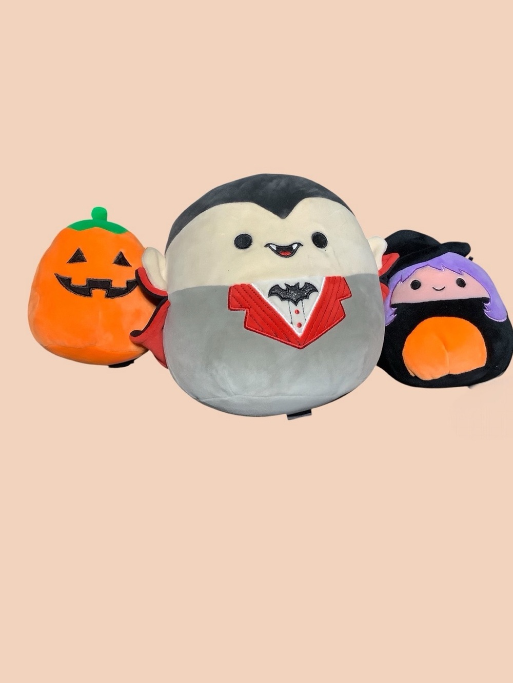 Squishmallows Halloween Trio - Gray Vampire, Orange Pumpkin, Black Witch